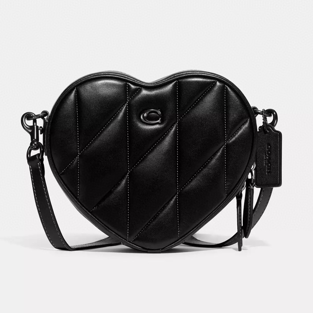 Nwt Coach Quilted Leather Heart Crossbody Bag With Quilting Pewter / Black Ce725